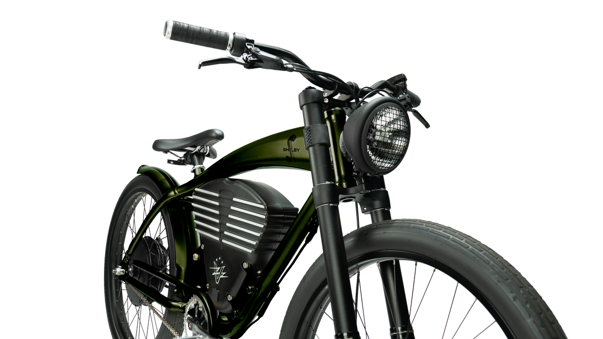 Shelby Green frame, fork and front wheel details