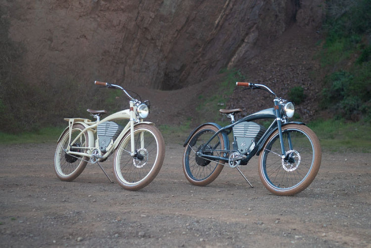bikes on display on gravel